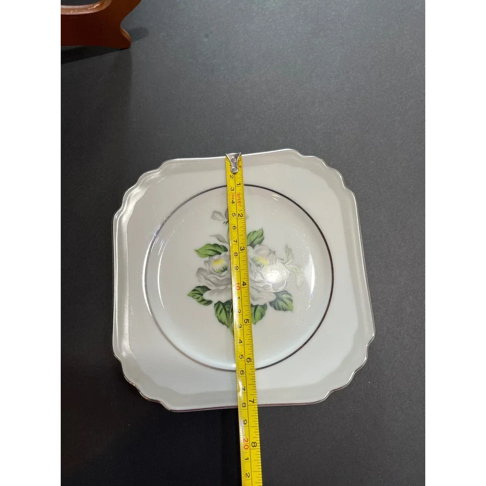 Gold Coast China First Love Square Salad Plate White Rose Silver Trim Japan 7.5